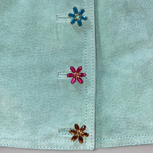 WILSONS LEATHER Floral Jewelled Aqua Suede Bustier - Picture 12 of 13